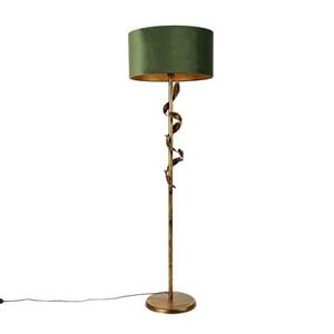 QAZQA Vintage vloerlamp antiek goud met groene kap - Linden