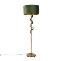 QAZQA Vintage vloerlamp antiek goud met groene kap - Linden - thumbnail