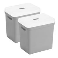 Sunware opbergboxen met deksel - 2x - Sigma Home - kunststof - 25L - lichtgrijs - 35 x 25 x 36 cm