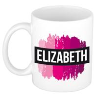 Elizabeth naam cadeau koffie mok - beker - met roze verfstrepen - Cadeau collega - moederdag
