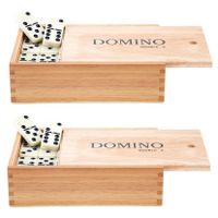 Domino spel dubbel/double 9 in houten doos 110x stenen - thumbnail