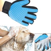 Linkerhand vijf vinger Deshedding borstel handschoen huisdier zachte efficiënte massage verzorging (hemelsblauw)