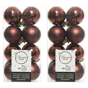 32x Kunststof kerstballen glanzend/mat mahonie bruin 4 cm kerstboom versiering/decoratie   -