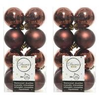 32x Kunststof kerstballen glanzend/mat mahonie bruin 4 cm kerstboom versiering/decoratie   -