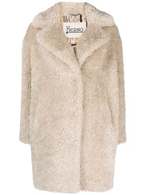 Herno manteau en fourrure artificielle à simple boutonnage - Tons neutres