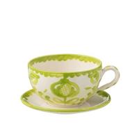 J-Line Cup+Plate Granada Ceramic White|Green - thumbnail