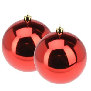 Grote decoratie kerstballen - 2x - rood - 18 cm - kunststof - glimmend - kerstversiering