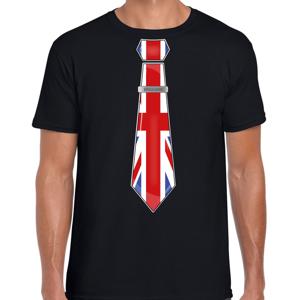 Verkleed T-shirt voor heren - stropdas Engeland - zwart - supporter - themafeest
