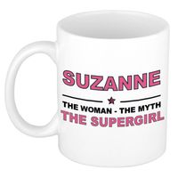 Naam cadeau mok/ beker Suzanne The woman, The myth the supergirl 300 ml - Naam mokken