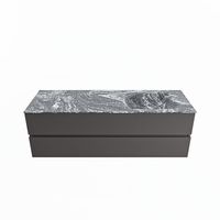 MONDIAZ VICA-DLUX 150cm badmeubel onderkast Dark grey 2 lades. Inbouw wastafel CLOUD rechts zonder kraangat, kleur Lava.