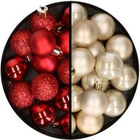 36x stuks kunststof kerstballen rood en champagne 3 en 4 cm - thumbnail