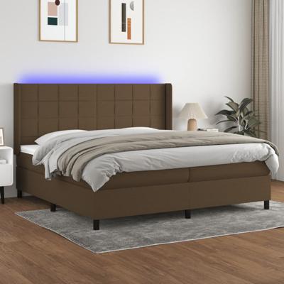 Boxspring met matras en LED stof donkerbruin 200x200 cm