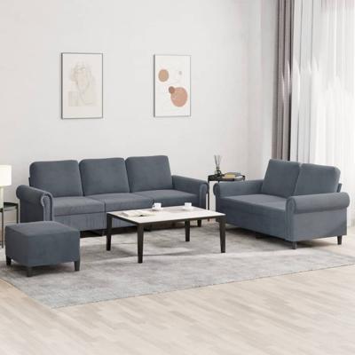 3-delige Loungeset met kussens fluweel donkergrijs