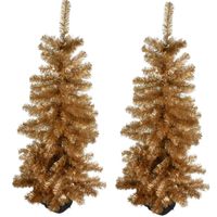 2x stuks kunstbomen/kunst kerstbomen goud 120 cm - Kunstkerstboom - thumbnail