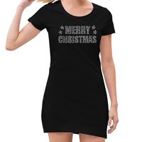Glitter kerst jurkje zwart Merry Christmas glitter steentjes voor dames - Glitter kerst jurk 2XL  -
