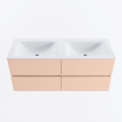 MONDIAZ VICA 120cm badmeubel onderkast Rosee 4 lades. Wastafel CLOUD dubbel 2 kraangaten, kleur Talc.