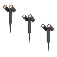 Set van 3 Pinero Dubbel LED prikspots - GU10 8 watt 345 lumen - Dimbaar - Kantelbaar - 2700K warm wit - IP65 Waterdicht - Zwart