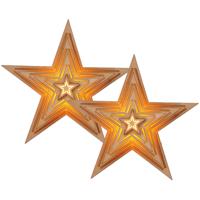 HI verlichte kerstster - Set van 2x stuks - bruin - hout - 15 cm - warm wit licht - hangdecoraties -
