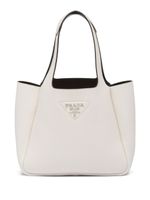 Prada sac cabas grainé à plaque logo - Blanc