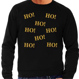 Foute Kersttrui/sweater voor heren - hohohohoho - zwart - glitter goud - Kerstfeest