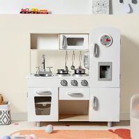 Kinderkeuken met Realistisch Geluid Houten Speelkeuken met Koelkast Incl. Speelaccessoires voor Kinderen Vanaf 3 Jaar Wit