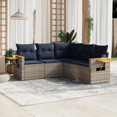 5-delige Loungeset met kussens poly rattan grijs
