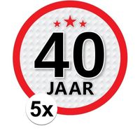 5x 40 Jaar leeftijd stickers rond verjaardag versiering   - - thumbnail