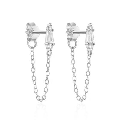 Zilveren Elenza Oorbellen met Ketting en Zirkonia - Verfijnde Dames Sieraden