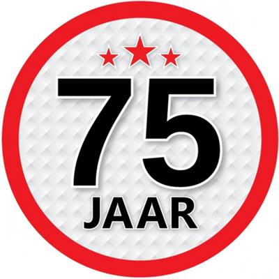 75 jaar leeftijd sticker - rond - Dia 15 cm - 75 jaar verjaardag - jubileum - leeftijd versiering