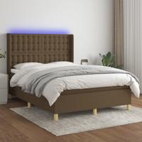 Boxspring met matras en LED stof donkerbruin 140x200 cm