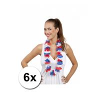 Hollandse kleuren hawaii krans - 6x - bloemenslinger - rood wit blauw - hawaiislingers