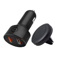 Azuri Autohouder Universeel Magneet + Autolader met 2 Usb Poorten Quick Charge 18W - thumbnail