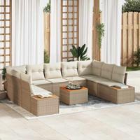 6-delige Tuinbankenset met kussens poly rattan acacia beige