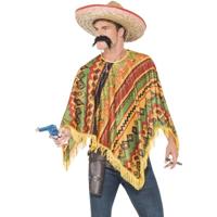 Mexicaanse verkleed poncho - met snor - heren - Mexico outfit - verkleedkleding