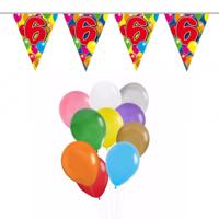 Verjaardag 6 jaar feestartikelen set - 50x ballonnen - 2x leeftijd print vlaggenlijnen