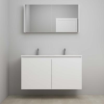 On-Line Badkamermeubelset - 120 cm - Voorgemonteerd - Greeploos 2 Deuren - Acryl Wastafel - 2 Kraangaten - Spiegelkast - Hoogglans Wit