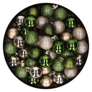 Set van 40x stuks kunststof kerstballen mix champagne en groen 3 cm