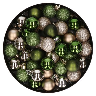 Set van 40x stuks kunststof kerstballen mix champagne en groen 3 cm