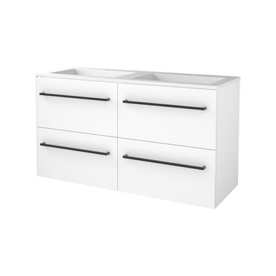 Badmeubelset BWS Salt 120x46cm Met Grepen 4 Lades Met Wastafel Acryl 2 Kraangaten Ice White