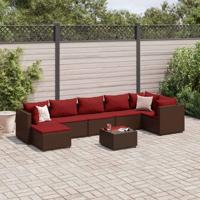 8-delige Loungeset met kussens poly rattan bruin