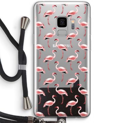 Flamingoprint groen: Samsung Galaxy S9 Transparant Hoesje met koord