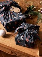 Set van 2 stoffen furoshiki Vrienden van de Kerstman blauw, bedrukt Set van 2 stoffen furoshiki Vrienden van de Kerstman blauw, bedrukt