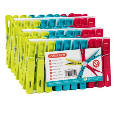 Plasticforte Wasknijpers - 60x stuks - felle kleuren mix - kunststof - 7 cm - Was ophangen