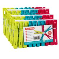 Plasticforte Wasknijpers - 60x stuks - felle kleuren mix - kunststof - 7 cm - Was ophangen