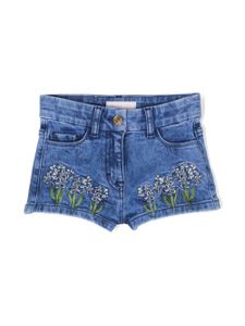 Monnalisa short en jean délavé à fleurs brodées - Bleu