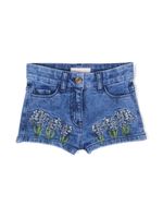 Monnalisa short en jean délavé à fleurs brodées - Bleu