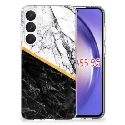 Samsung Galaxy A55 | TPU | Siliconen hoesje | Marmer Wit Zwart - Origineel Cadeau Man