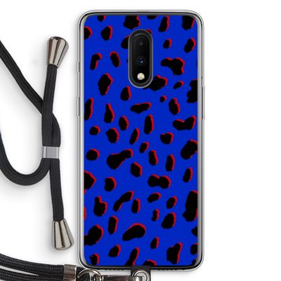 Blue Leopard: OnePlus 7 Transparant Hoesje met koord