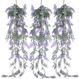 Decoris Lavendel Bloemen slinger - 3x stuks - Lila - kunstplanten - 80 cm