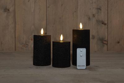 B.O. 3Pcs 3D Wick Black Ribbel Candle 7,5X1012,515 cm Rusti - Annas collection